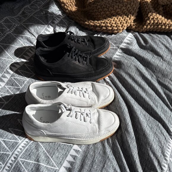 CALTO Sneakers – M11.5 (Fit 12) – White Leather + Black Suede Add 2in Height - Picture 3 of 9